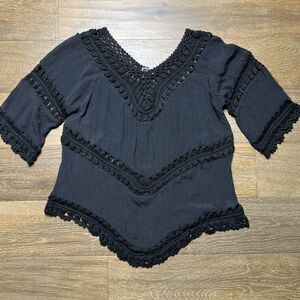 Vivid Importers Blouse Crochet Top Peasant Shirt Medium Whimsigoth Boho